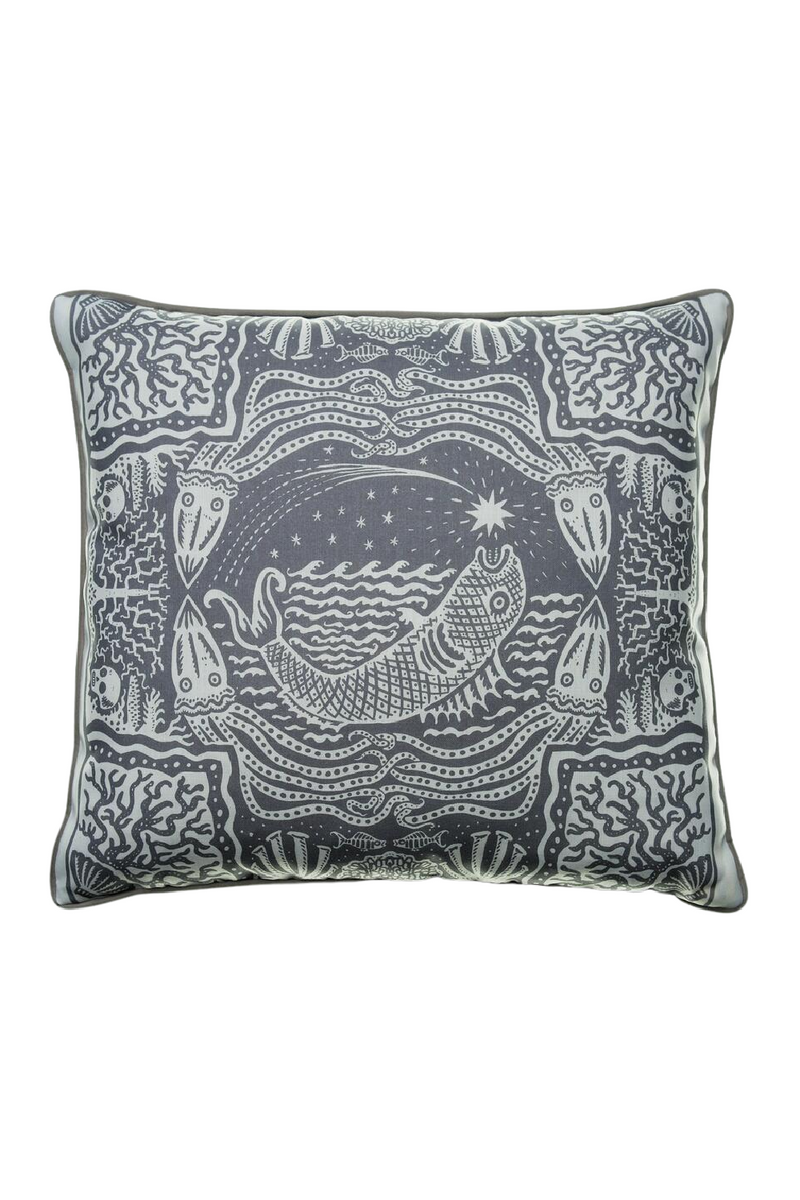 Coussin d'extérieur en tissu polyester bleu foncé | Andrew Martin Fish | Meubleluxe.fr