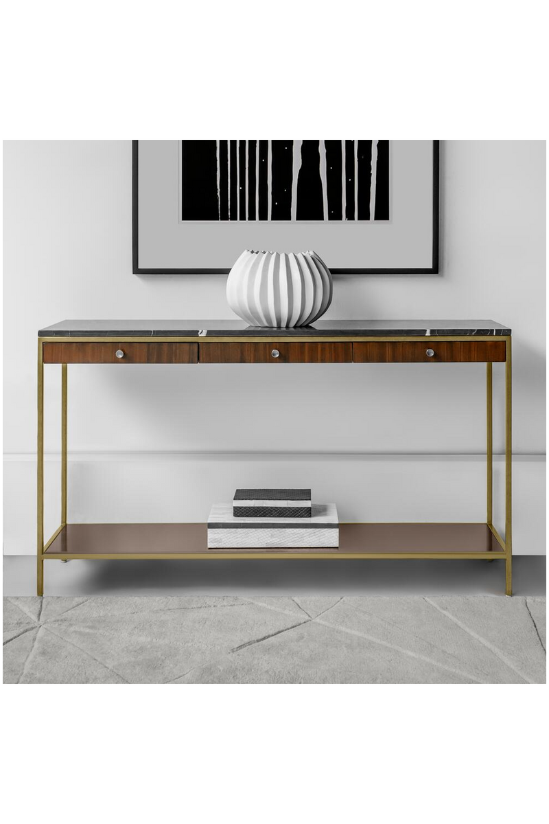 Console en noyer et en marbre | Andrew Martin Chester | Muebleluxe.fr