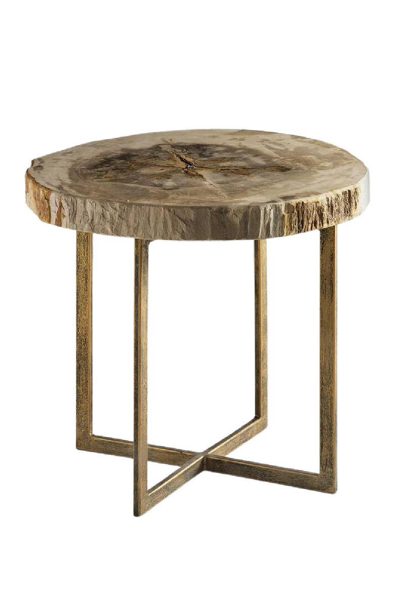 Table d'appoint ronde dorée en bois pétrifié | Andrew Martin Jonah | Meubleluxe.fr