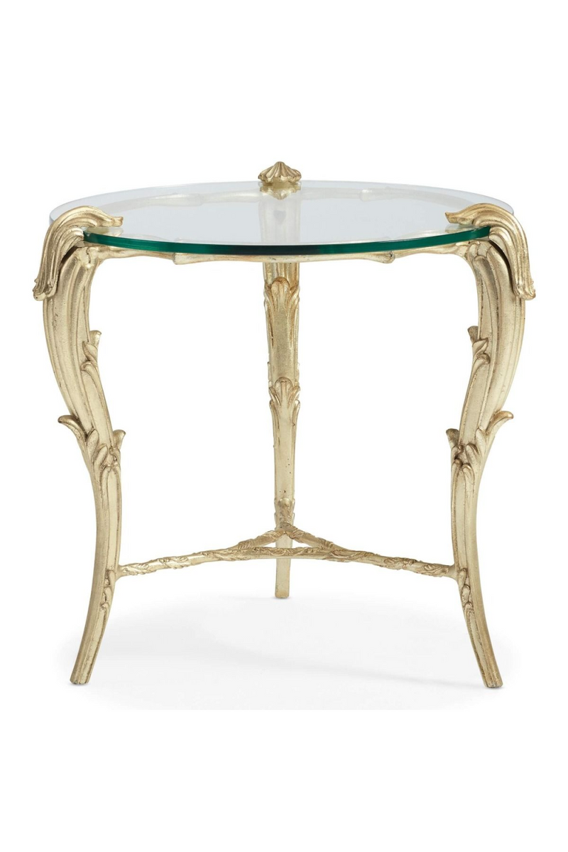 Table d'appoint en verre et feuilles d'acanthe dorées | Caracole Fontainebleau L | Meubleluxe.fr