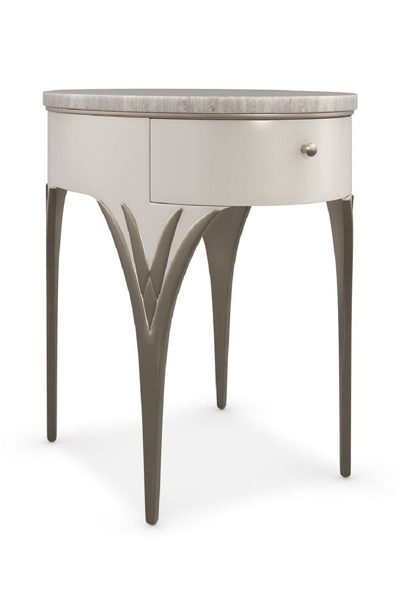 Table d'appoint en bois crème et pierre taupe | Caracole Valentina S | Meubleluxe.fr