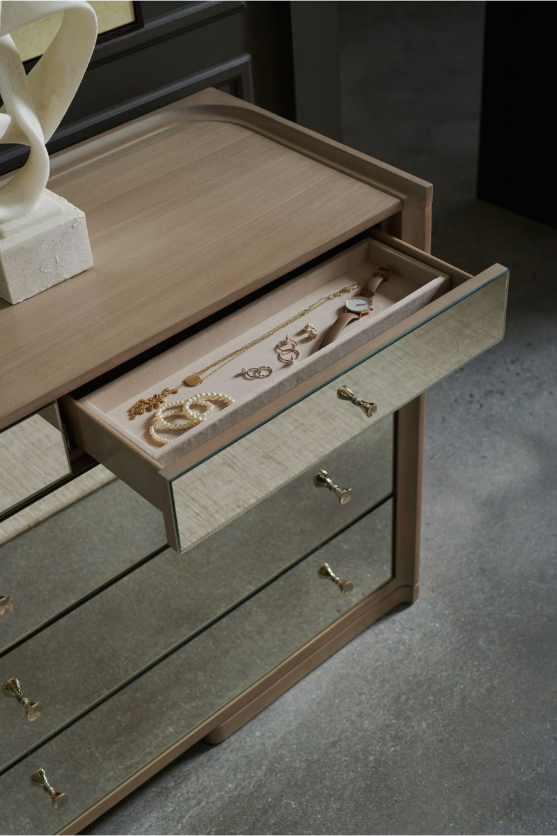 Commode en verre miroir vieilli et bois | Caracole Dream | Meubleluxe.fr