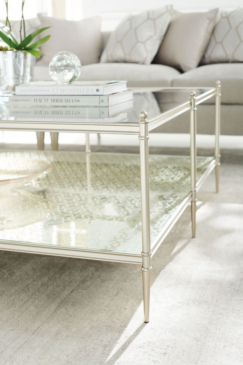 Table basse carré en laiton et en verre | Caracole Perfectly | Meubleluxe.fr