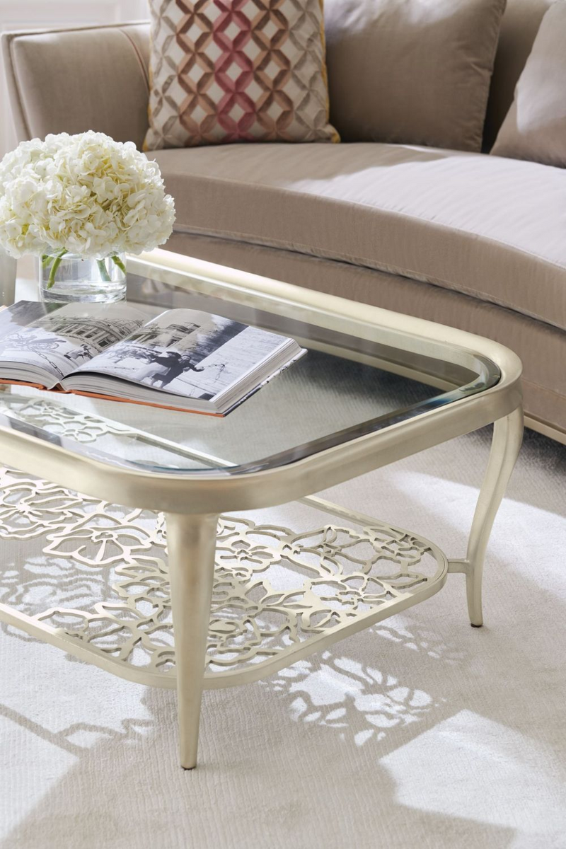 Table basse en laiton argenté en verre | Caracole Flower Power | OROA.fr