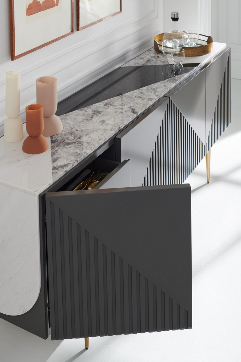 Buffet en bois gris et marbre blanc | Caracole Edge | Meubleluxe.fr