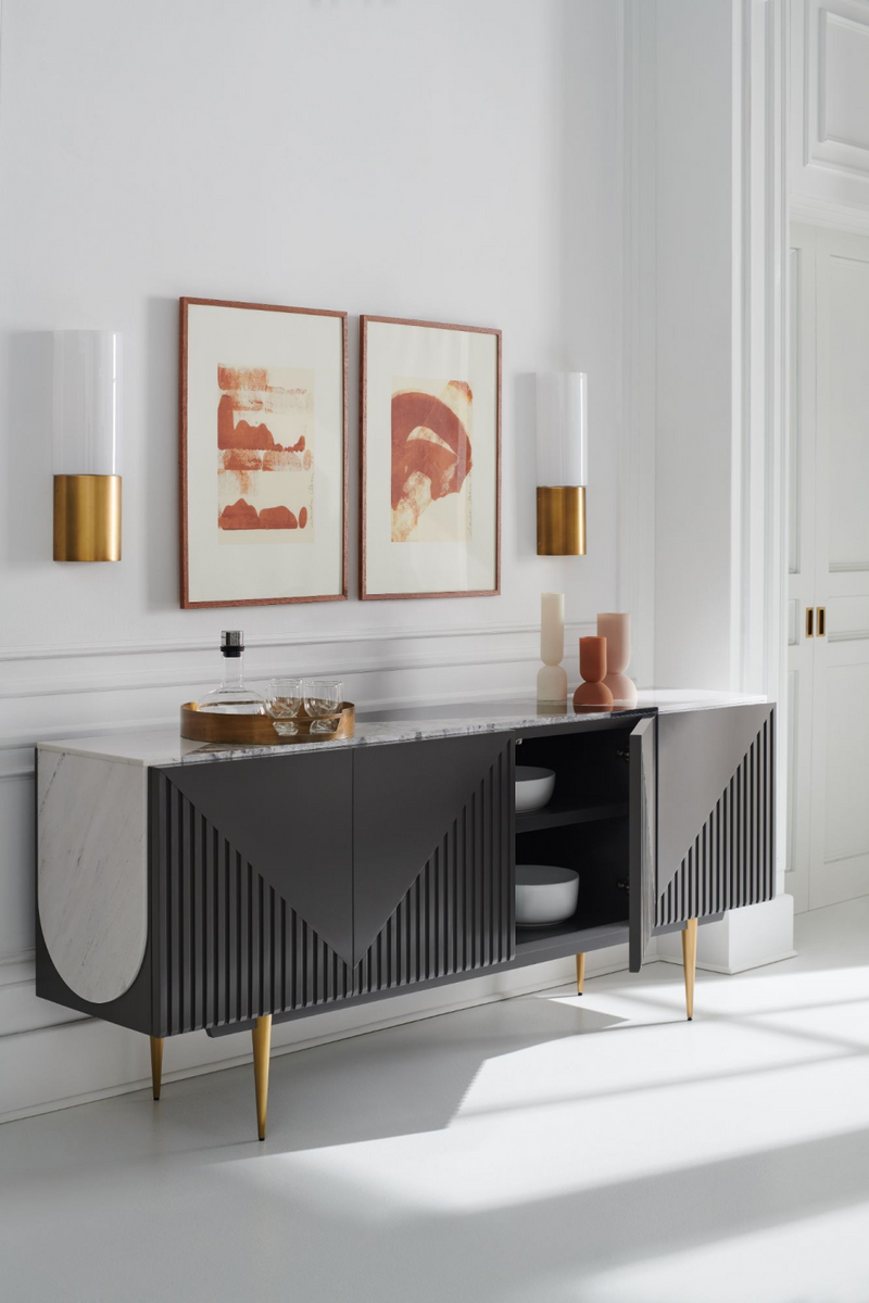 Buffet en bois gris et marbre blanc | Caracole Edge | Meubleluxe.fr