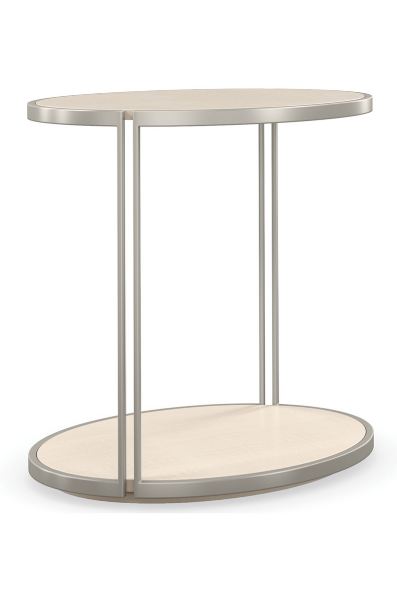 Table d'appoint ovale nickelée en bois crème | Caracole View | Meubleluxe.fr