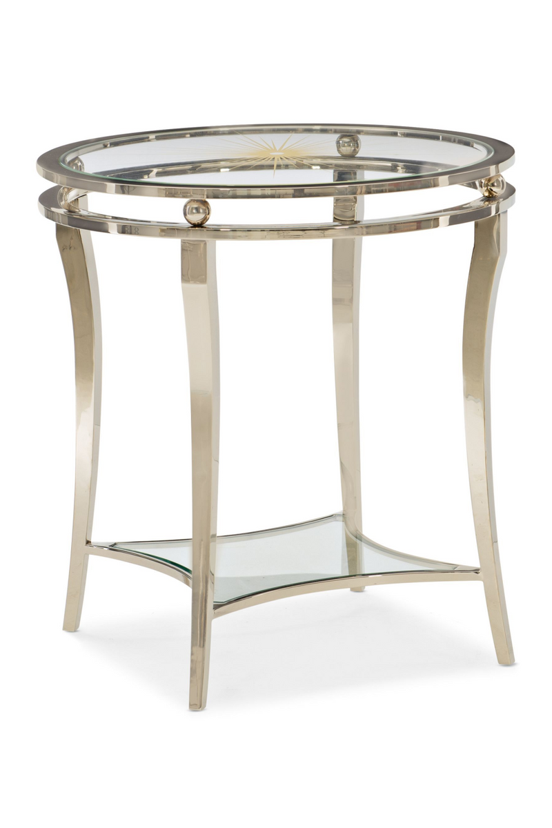 Table d'appoint dorée sérigraphié en verre trempé | Caracole Rising | Meubleluxe.fr