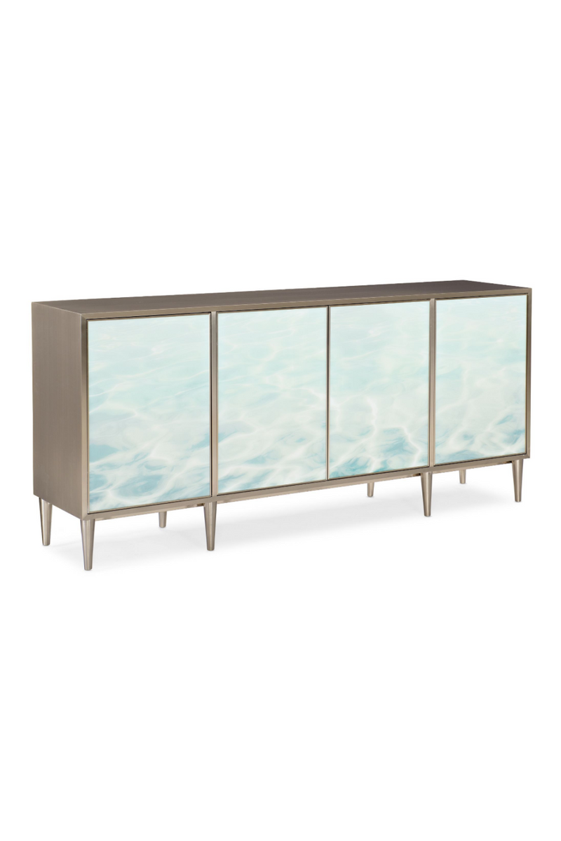 Buffet 4 portes en acrylique imprimé bleu mer | Caracole Sea | Meubleluxe.fr