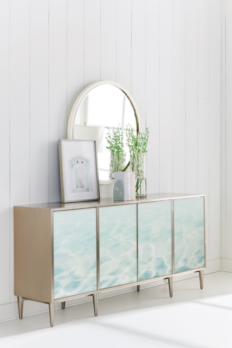 Buffet 4 portes en acrylique imprimé bleu mer | Caracole Sea | Meubleluxe.fr