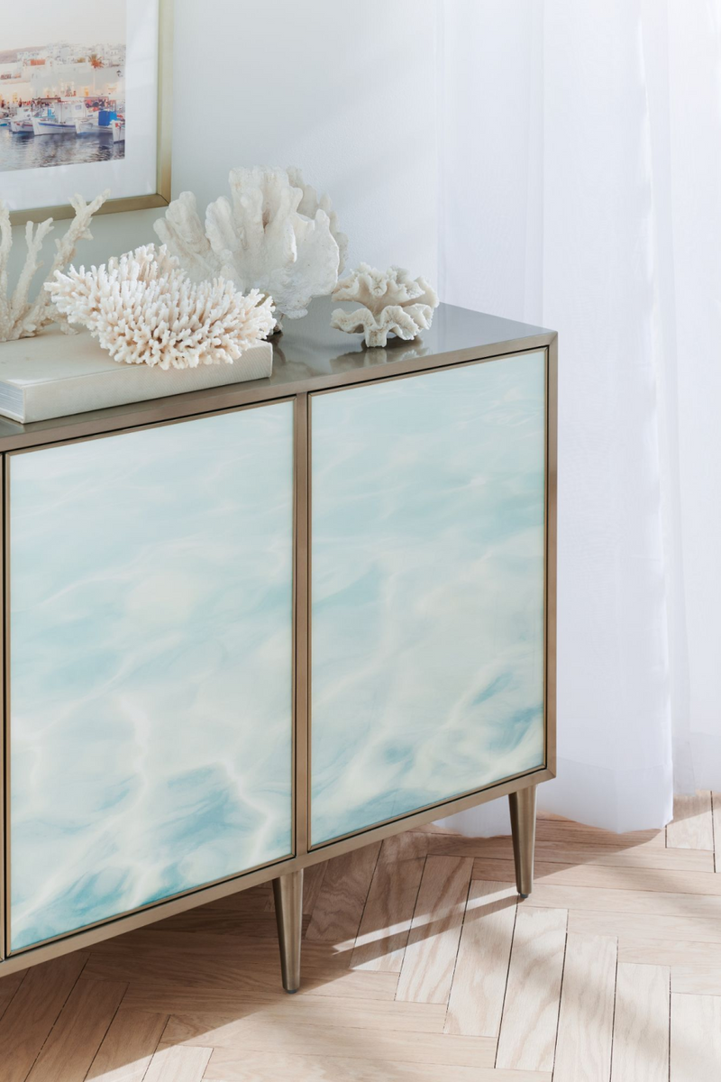 Buffet 4 portes en acrylique imprimé bleu mer | Caracole Sea | Meubleluxe.fr