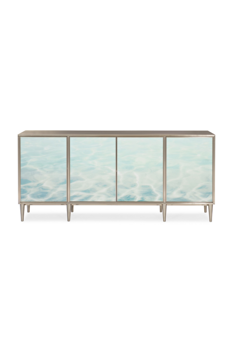 Buffet 4 portes en acrylique imprimé bleu mer | Caracole Sea | Meubleluxe.fr