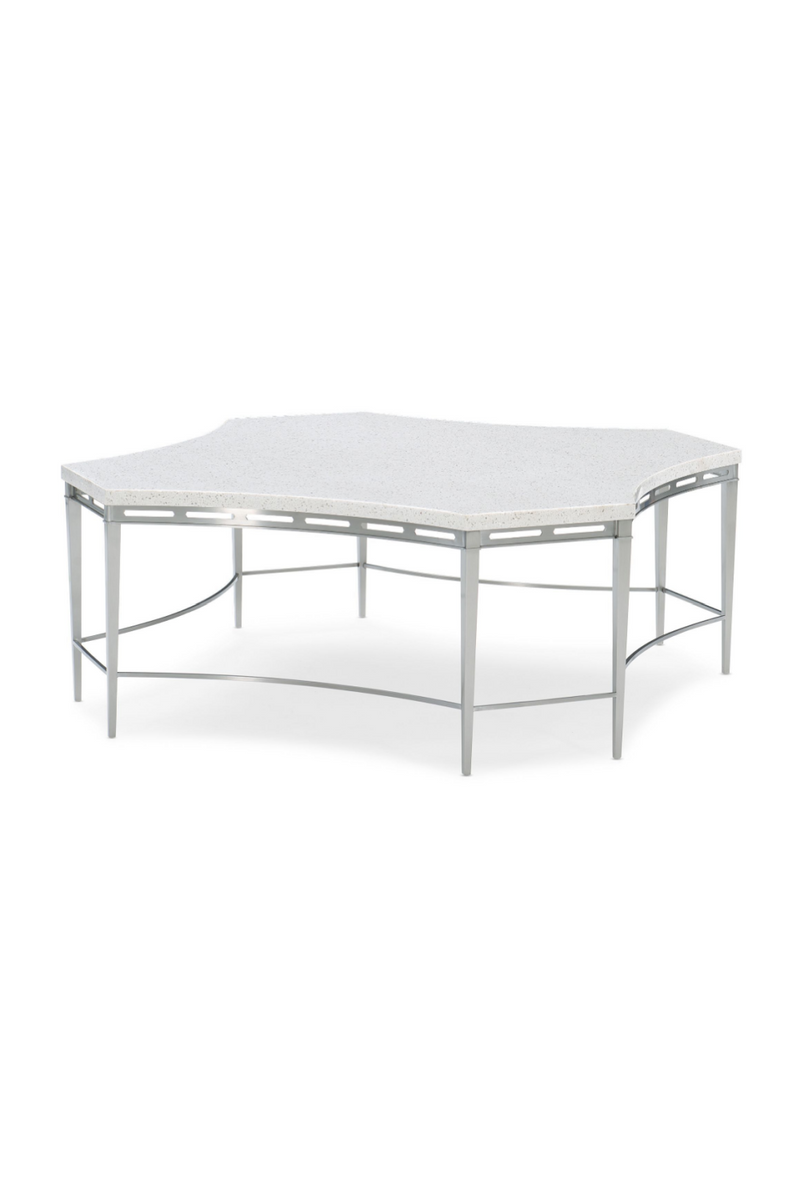 Table basse en chrome brossé et pierre blanche | Caracole The Scoop | Meubleluxe.fr