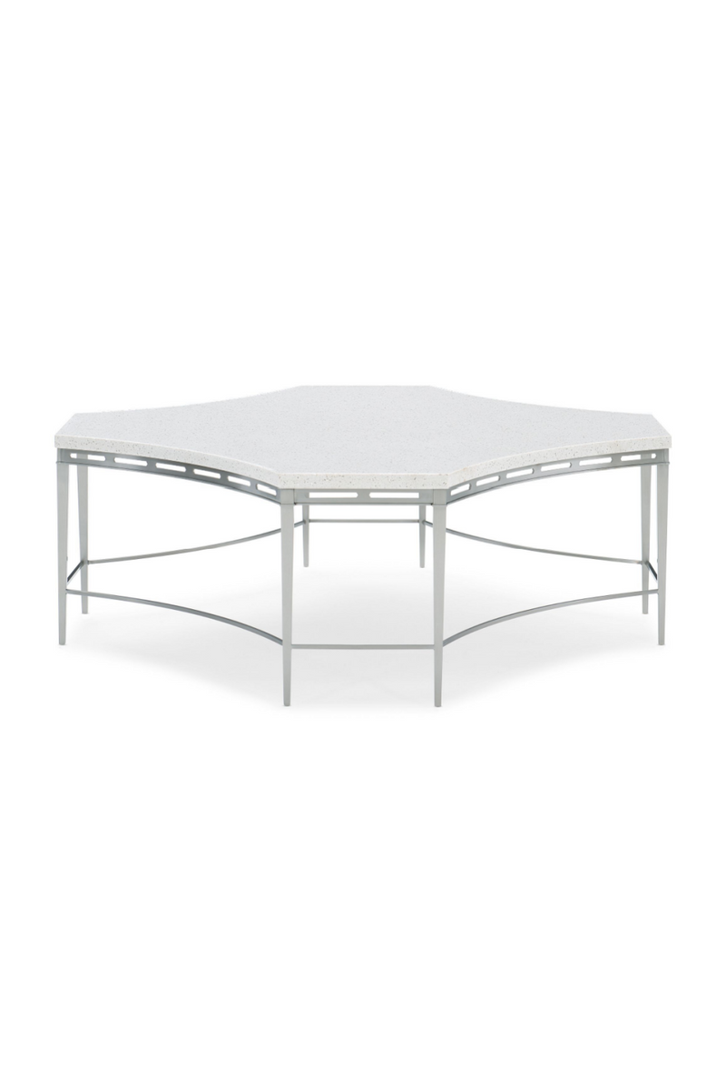 Table basse en chrome brossé et pierre blanche | Caracole The Scoop | Meubleluxe.fr