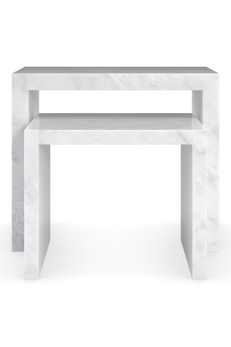 Table d'appoint gigogne en marbre blanc | Caracole Step Up | Meubleluxe.fr