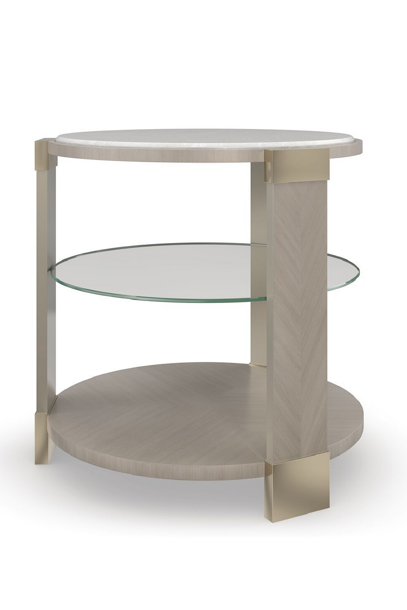 Table d'appoint en bois et marbre blanc | Caracole Oculus | Meubleluxe.fr