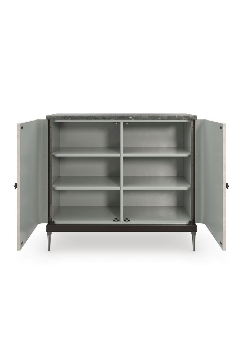 Buffet en bois chocolat et marbre vert foncé | Caracole Empire | Meubleluxe.fr