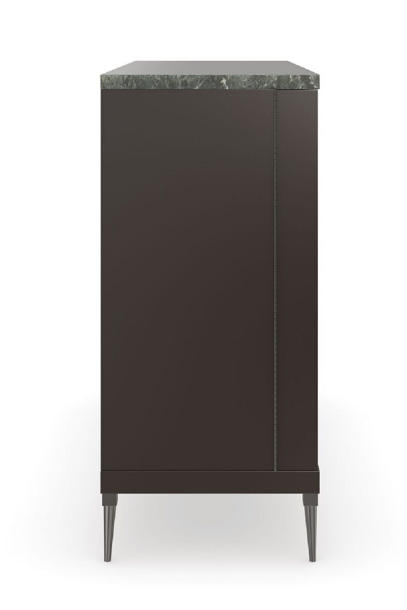 Buffet en bois chocolat et marbre vert foncé | Caracole Empire | Meubleluxe.fr