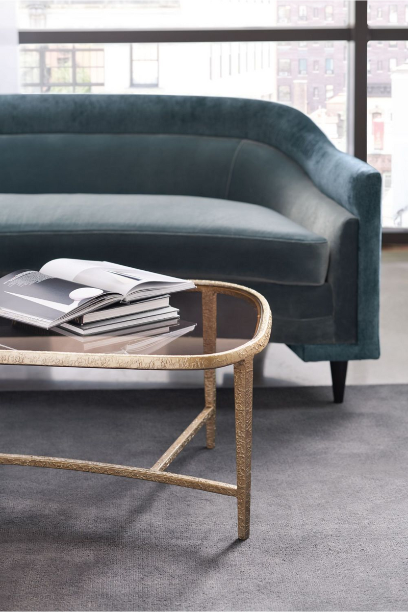 Table basse en laiton et verre teinté marron | Caracole Contour | Meubleluxe.fr