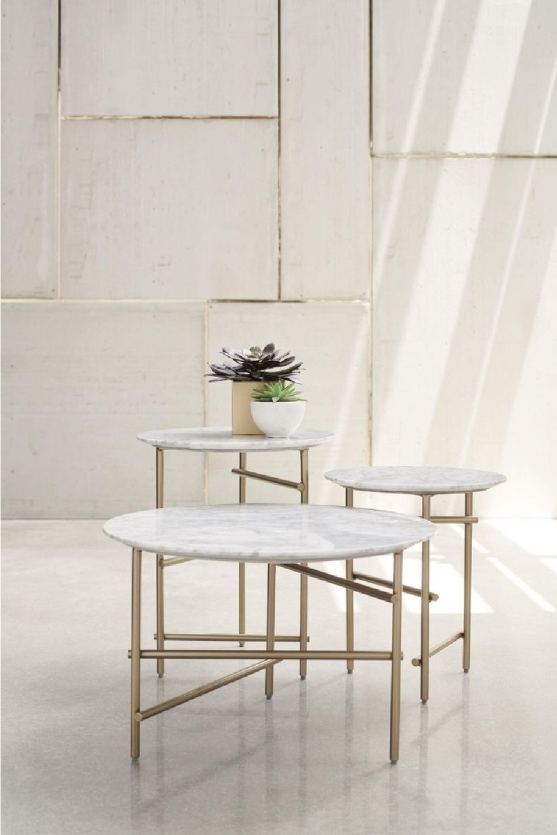 Table d'appoint en laiton et marbre blanc | Caracole Concentric | Meubleluxe.fr