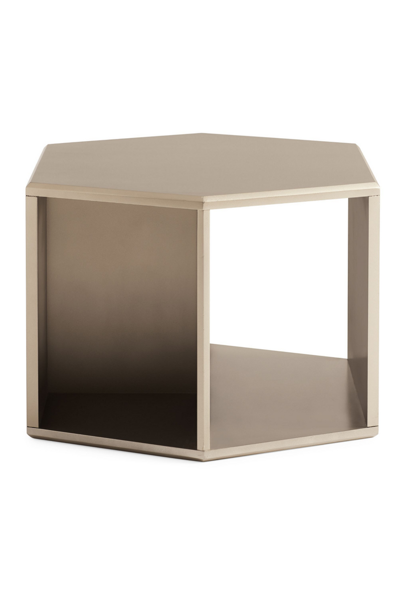 Table basse en bois taupe argenté | Caracole ReMix Hexagon | Meubleluxe.fr