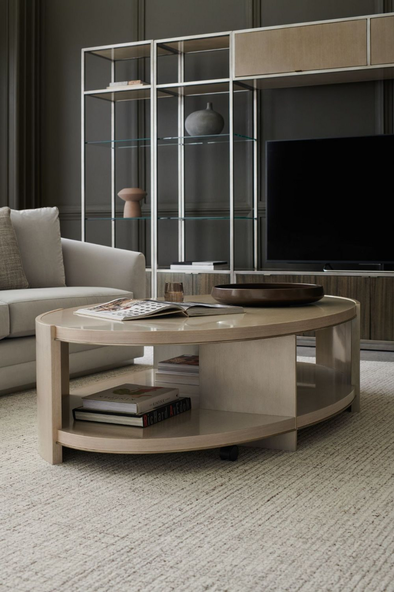 Table basse ovale en bois taupe argenté | Caracole Da Vita | Meubleluxe.fr