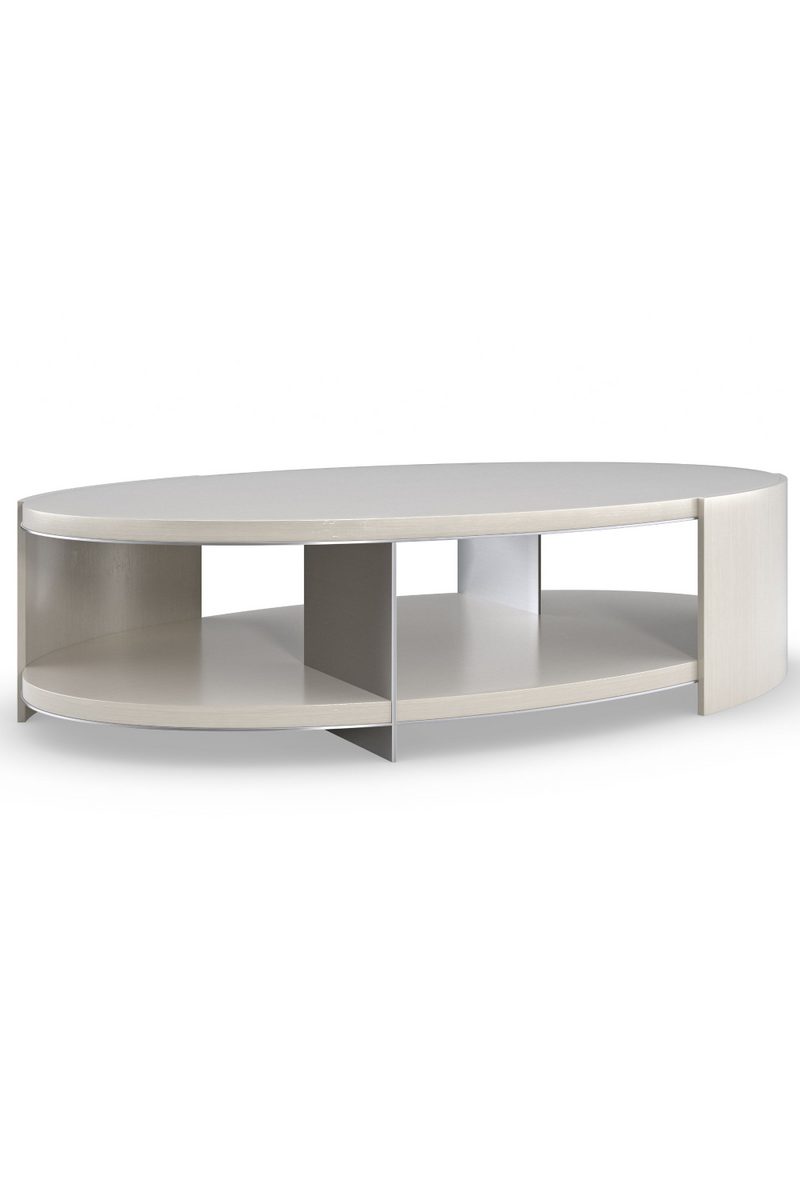 Table basse ovale en bois taupe argenté | Caracole Da Vita | Meubleluxe.fr