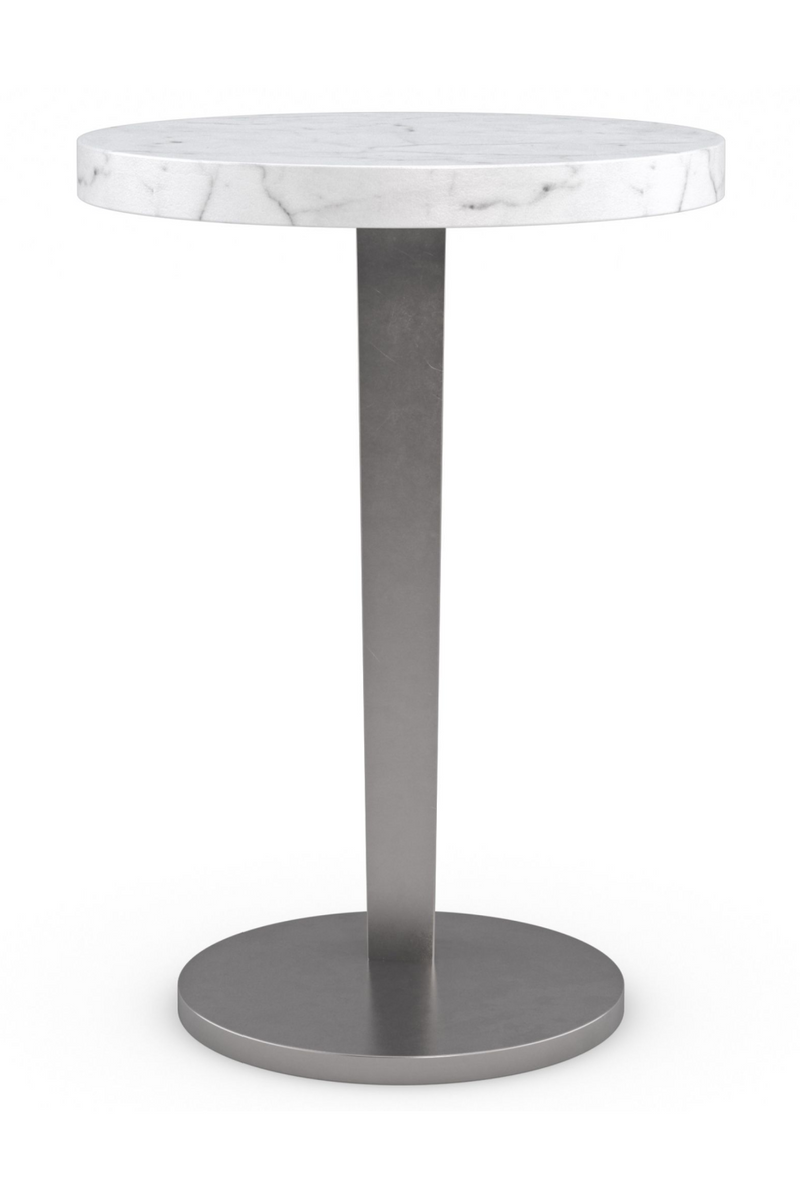 Table d'appoint nickelée en marbre blanc | Caracole La Moda L | Meubleluxe.fr