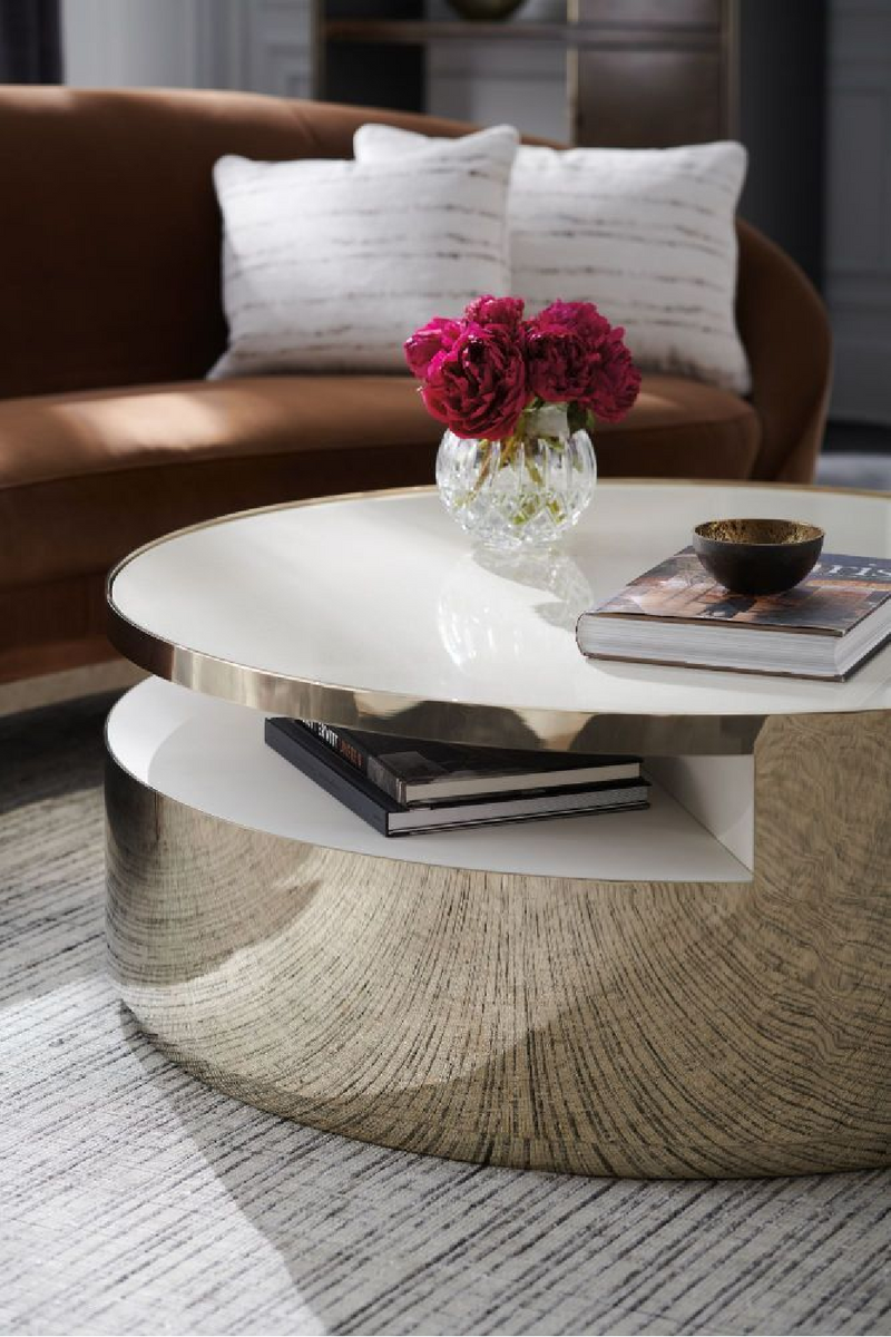 Table basse en métal doré et pierre crème | Caracole Turn | Meubleluxe.fr