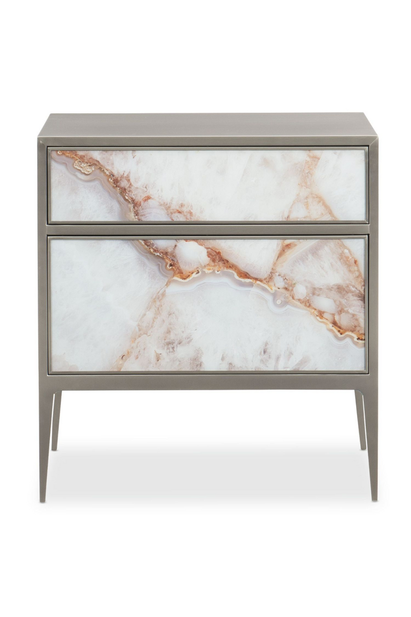 Table de chevet en nickel brossé et en pierre naturelle | Caracole Gem S | Meubleluxe.fr