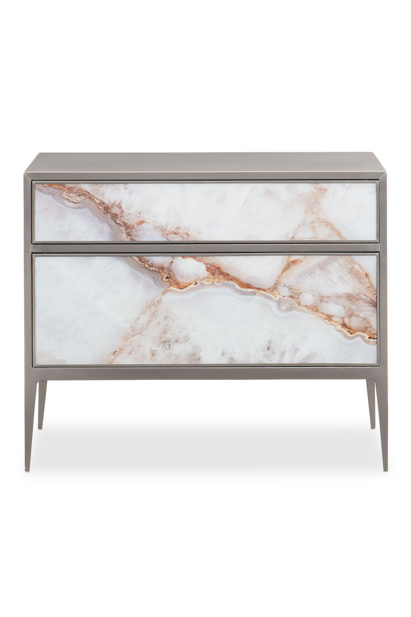 Table de chevet en nickel brossé et en pierre naturelle | Caracole Gem L | Meubleluxe.fr