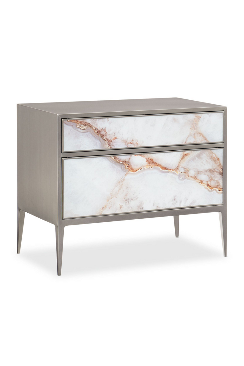 Table de chevet en nickel brossé et en pierre naturelle | Caracole Gem L | Meubleluxe.fr