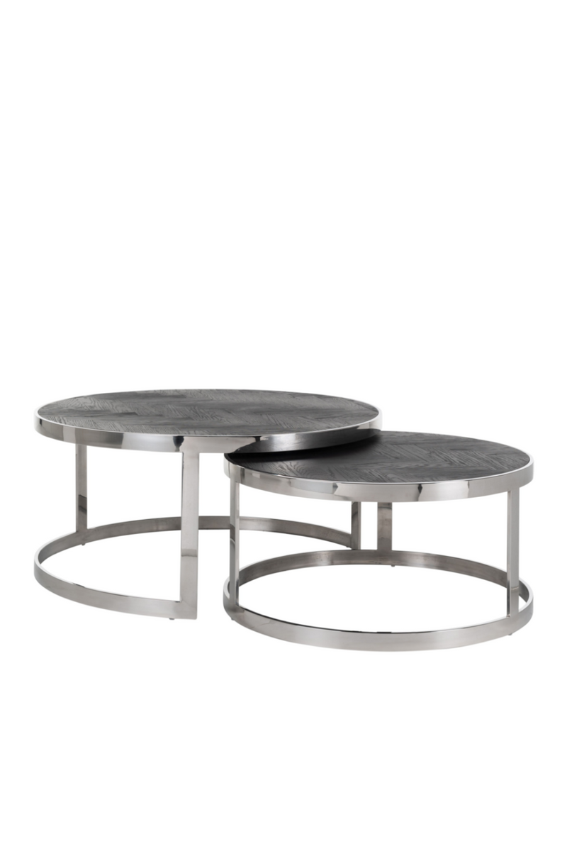 Table basse gigogne ronde en bois et nickelée (lot de 2) | Richmond Blackbone | Meubleluxe.fr