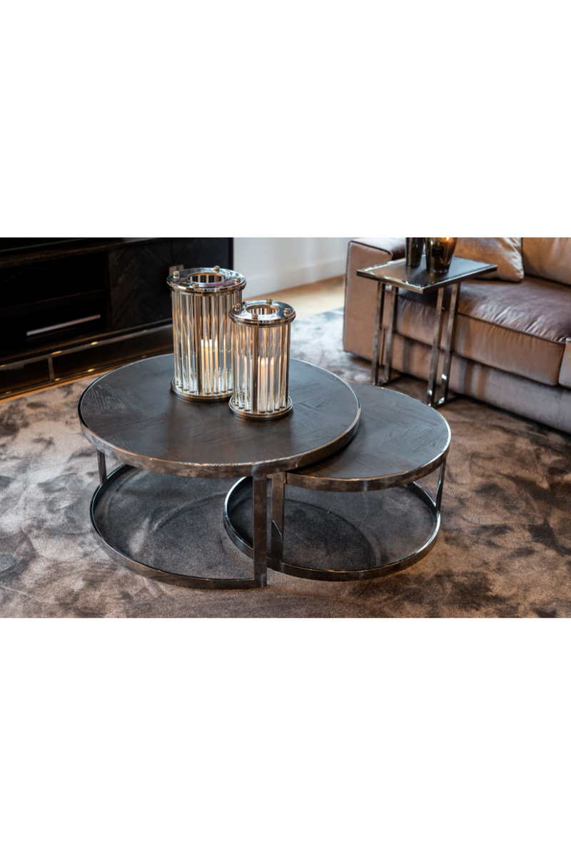 Table basse gigogne ronde en bois et nickelée (lot de 2) | Richmond Blackbone | Meubleluxe.fr