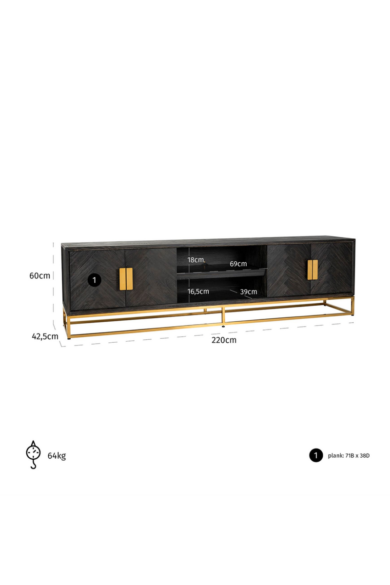 Meuble TV 4 portes en chêne 185 cm | Richmond Blackbone | Meubleluxe.fr