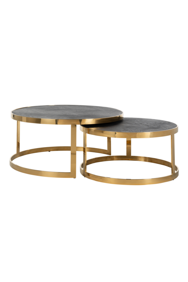 Table basse gigogne ronde en bois noir doré (lot de 2) | Richmond Blackbone | Meubleluxe.fr